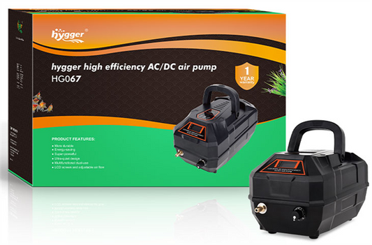 Hygger High Efficiency AC/DC Portable Aquarium Air Pump Kit 18W 301GPH (HG067)